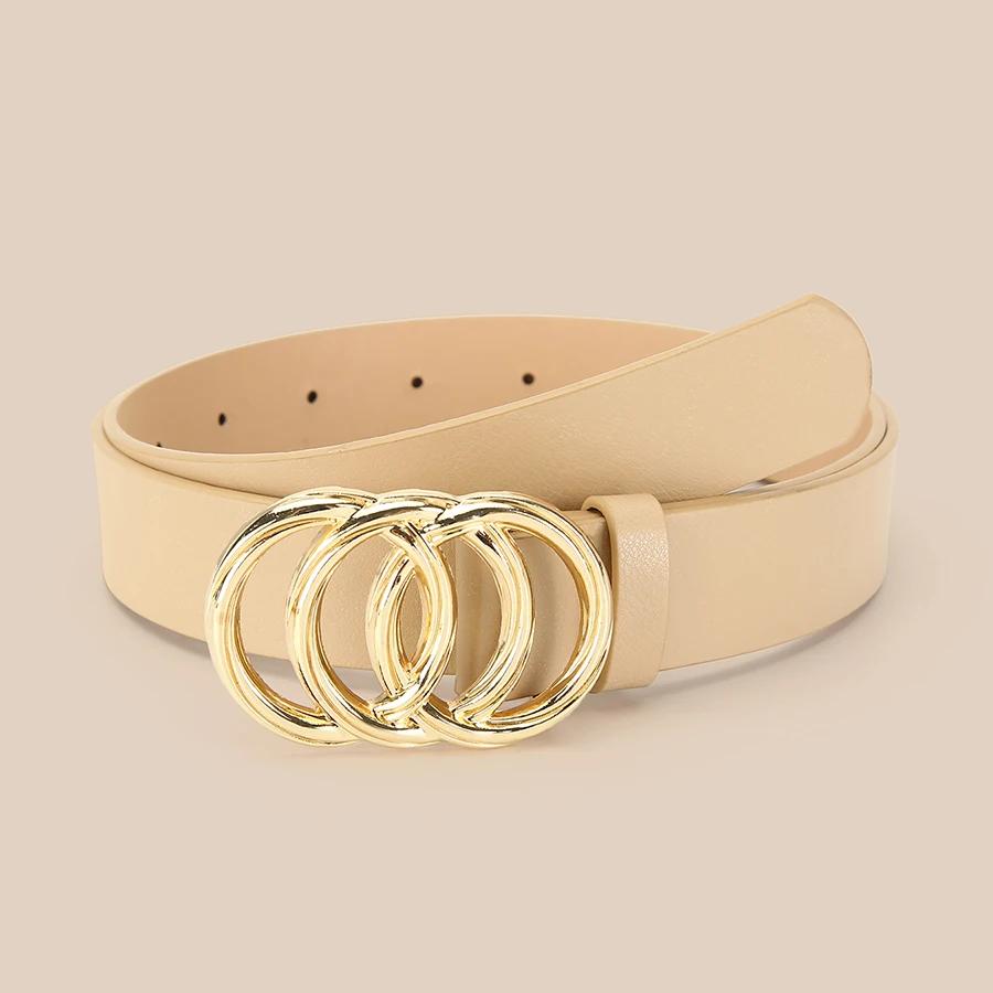 

1 шт. Золотая пряжка с тройным кольцом Ремни Простой однотонный ПУ ремень Ремень для джинсов и брюк Пояс-кушак для платья и пальто для женщин Ремень хаки
