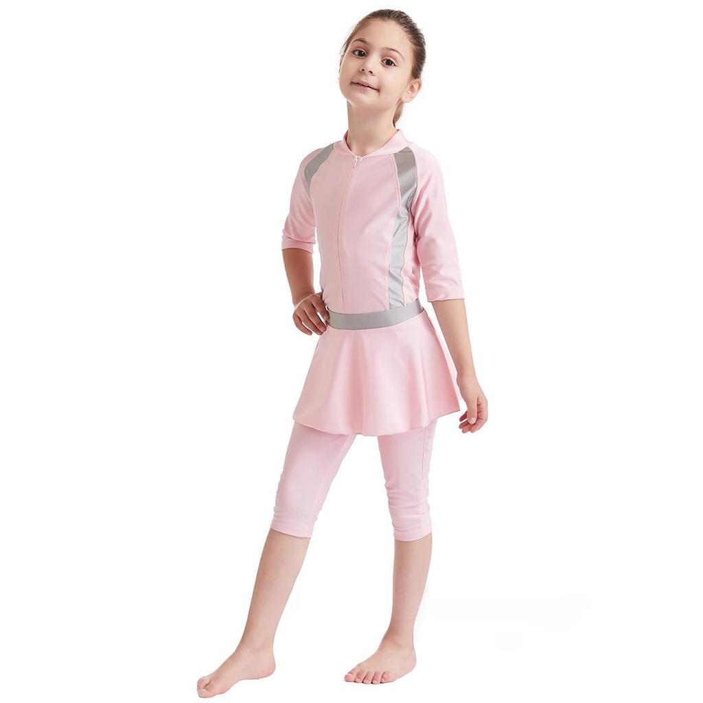 H2017 Girls' Three-Piece Conservative Swimsuit