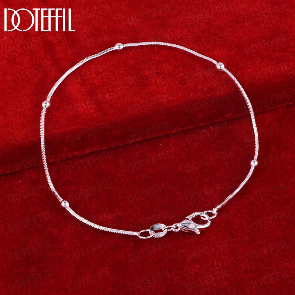 Srebrny Łańcuszek Wężowy Koralik Modna Bransoletka Biżuteria na Prezent Ślubny