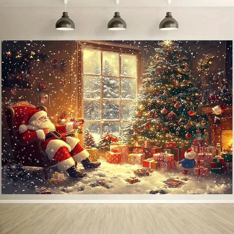 1 fundo de Natal com Papai Noel e árvore de Natal - cena aconchegante de lareira decoração de feriado