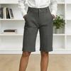 Women's Summer Casual Fashionable Loose And Comfortable Knee High Waisted Elastic Pocket Shorts