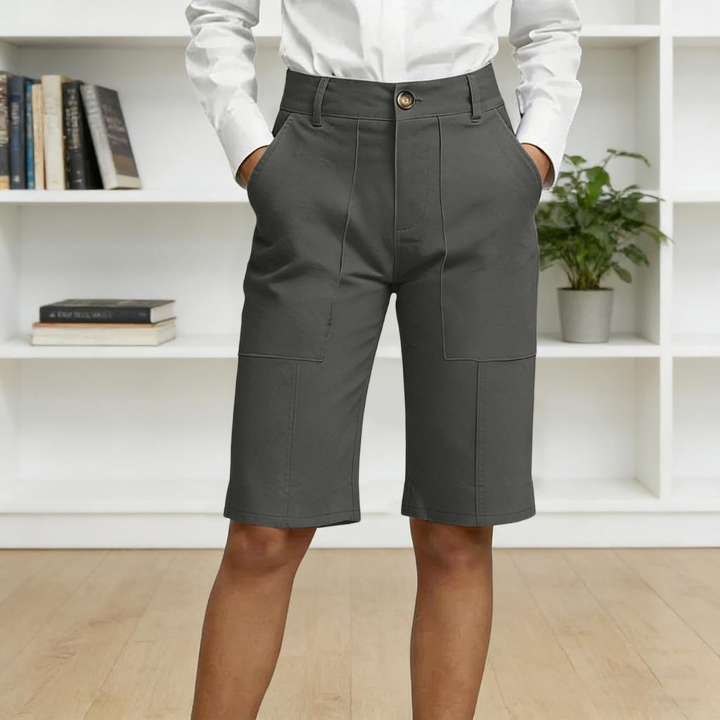 Women's Summer Casual Fashionable Loose And Comfortable Knee High Waisted Elastic Pocket Shorts