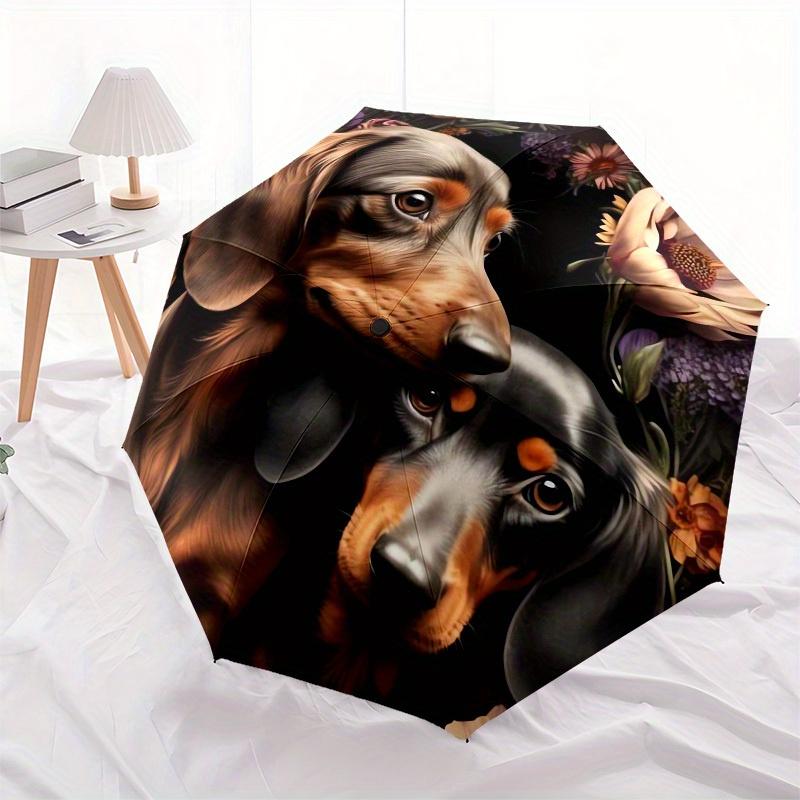 1pc Floral Dachshund Duo Umbrella with Plastic Handle,Suitable for All Seasons Home Travel Outdoor UmbrellaM1200