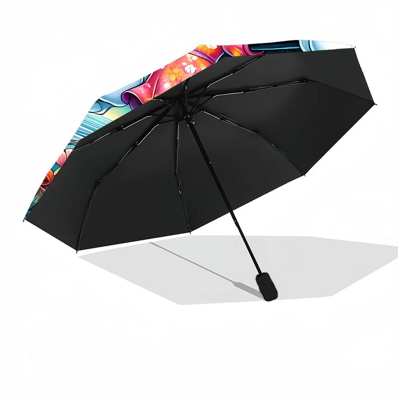 1pc Sturdy 8-Bone Auto Umbrella, Disney Characters Pastel Floral Group Umbrella, Digital Printed, Foldable Umbrella for On-the-Go Outdoor Use