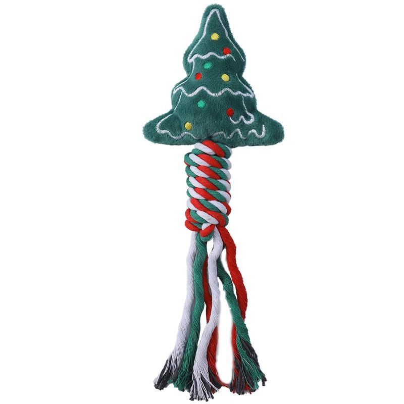 Pet Supplies Dog Toys Grinding Teeth Bite-resistant Knot Cotton Rope Toys Cute Christmas Cartoons Self-Hi Toys