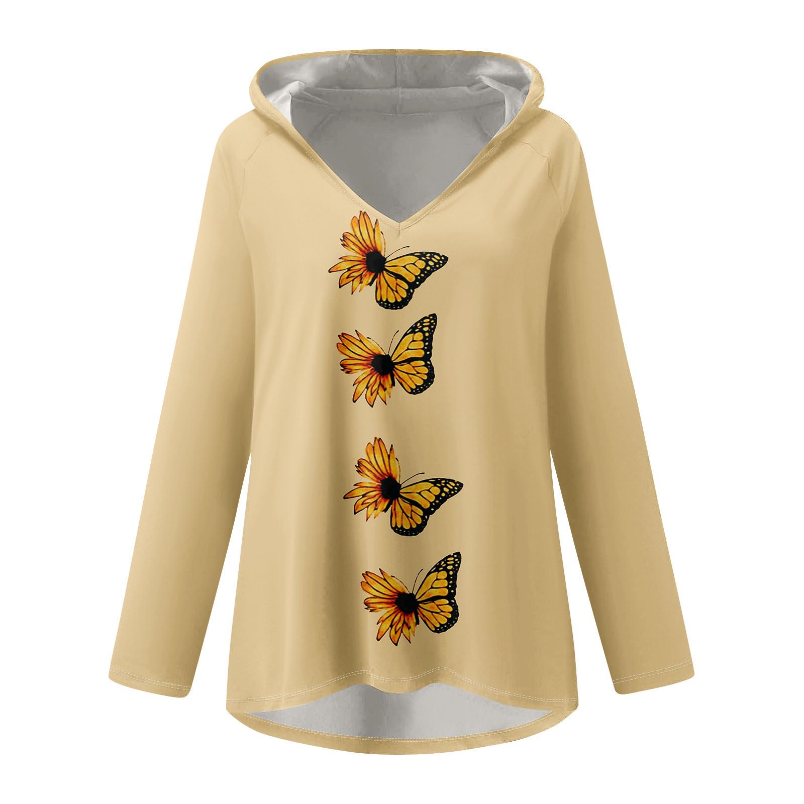 Женские свободные топы с V-образным вырезом и капюшоном с длинными рукавами — фото 3