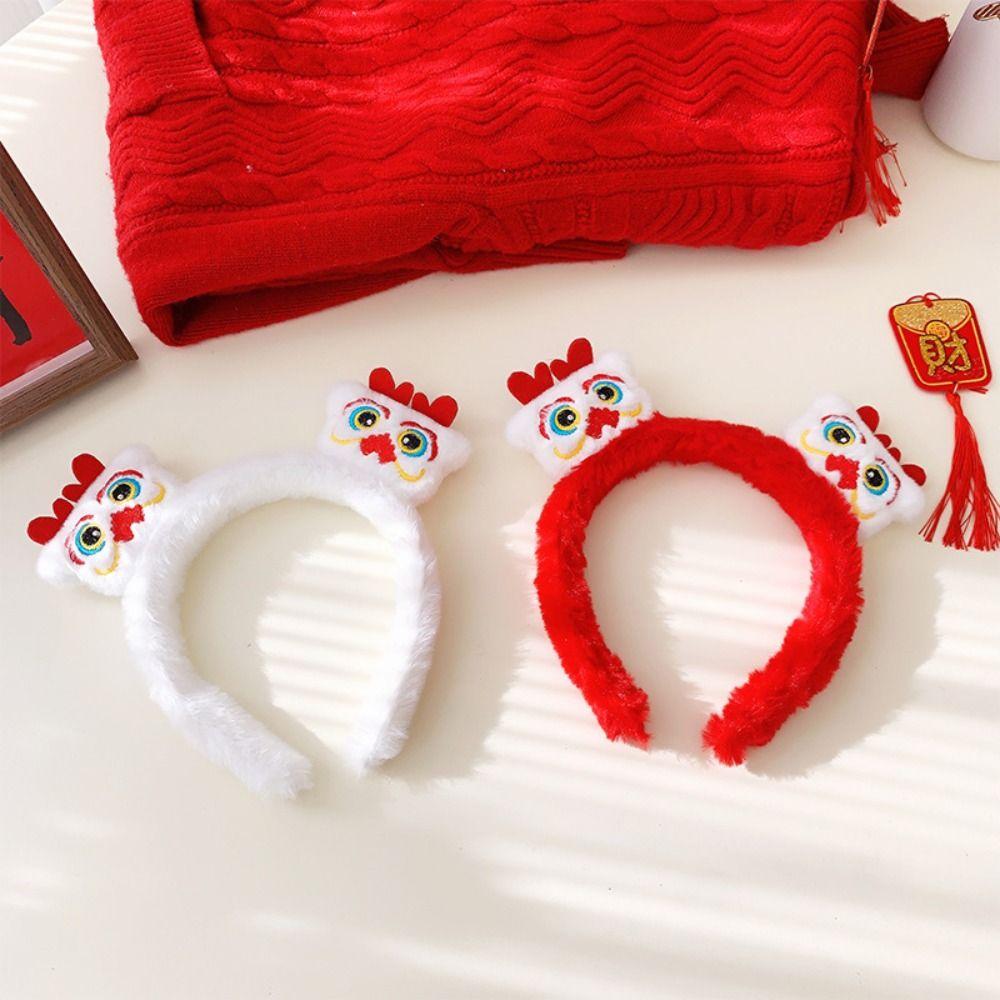 Lion Dance 2024 Happy New Year Headband Cartoon New Year Headdress Dragon Doll Headband  Girl
