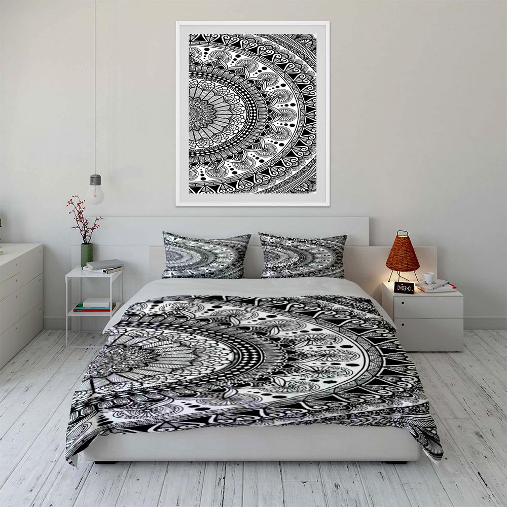 Mandala Pattern Black and White Bedding Set Bedding set (1 duvet cover, 2 pillowcases, duvet not included)