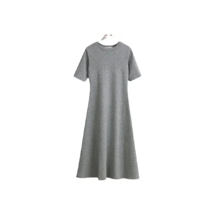 Black short-sleeved dress women's medium and long summer new student loose long over-the-knee thin a-word skirt