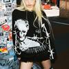 Men Women Long Sleeve T Shirt Gothic Skull Print Loose Fit Streetwear Hip Hop Top