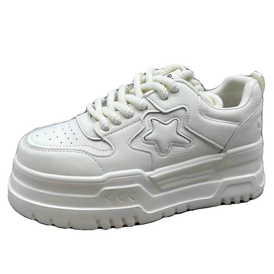 Thick Bottom Hight Increasing Board Shoes Leather White Shoes Children's Spring and Summer New Leisure Sneaker Platform Shoes