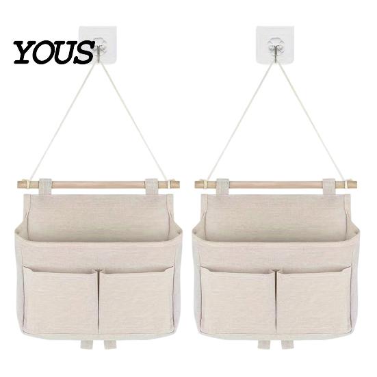 Dorm Room Essentials for Students Wall Hanging Storage Bag with 3 Pockets, Cotton And Linen Waterproof Organizer Bedroom Pouch, Over The Door