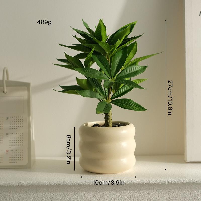 Decorative Artificial Potted Plant Small Size, Nordic Style Faux Green Bonsai for Indoor Desk Decor