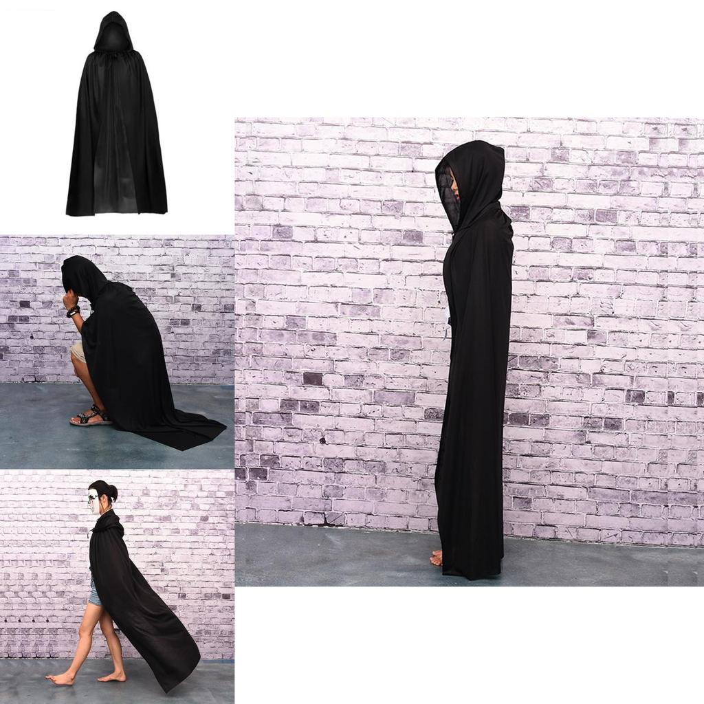 Halloween Cloak Cosplay Grim Reaper Vampire Witch Wizard Robe Party Adult Children Single-layer Black Cloak Cape