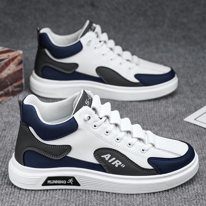 

Student Low-Top Lace-Up Casual Board Shoes Fashion Leather Splicing Elastic Band Foot Cover Sports Men S Shoes 44