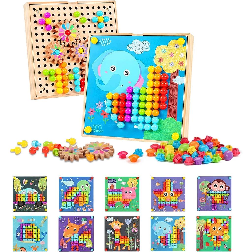 Mosaic Plug-in Game 3D with Gears,Mosaic Pegboard Forks,Early Educational Plug-in Game,Plug-in Game Childhood Gift From Boys and Girls (180 Pieces)