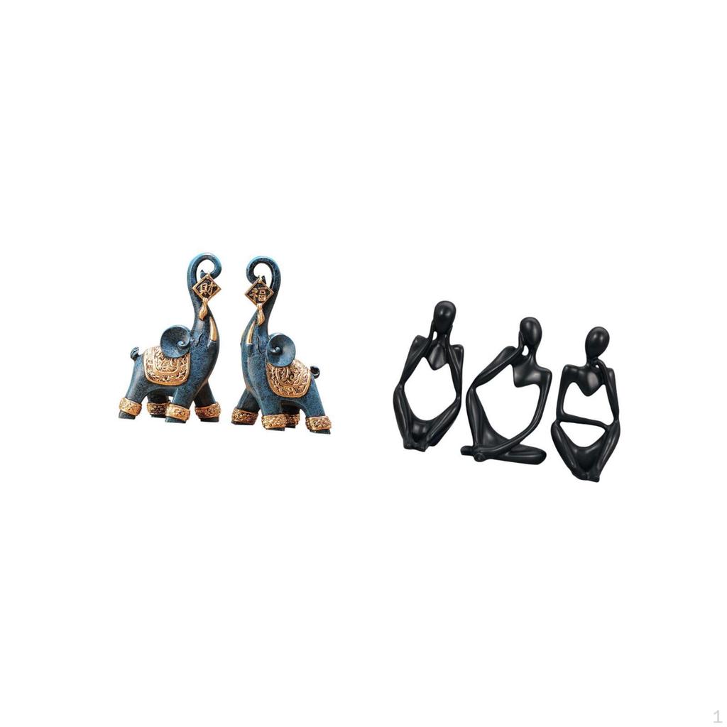 Modern Resin Elephant And Thinking People Figurine Sculpture Set Hand Painted Collectible Art Craft