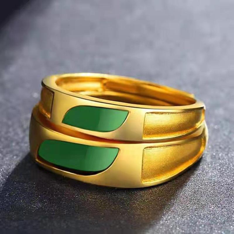

Латунные Геометрические Уникальные Кольца с Золотым Покрытием и Агатом для Пар Стильные Green Women