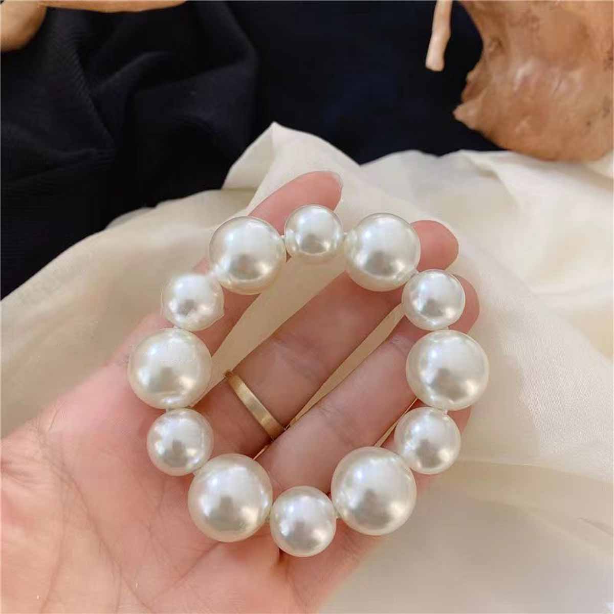 

1 шт. Браслет Браслет Жемчужная Головка Веревка для Волос Резинка для Волос Французская Романтическая Резинка для Волос Браслет Двойного Назначения Кольцо для Волос с Крупным Жемчугом Size fits all