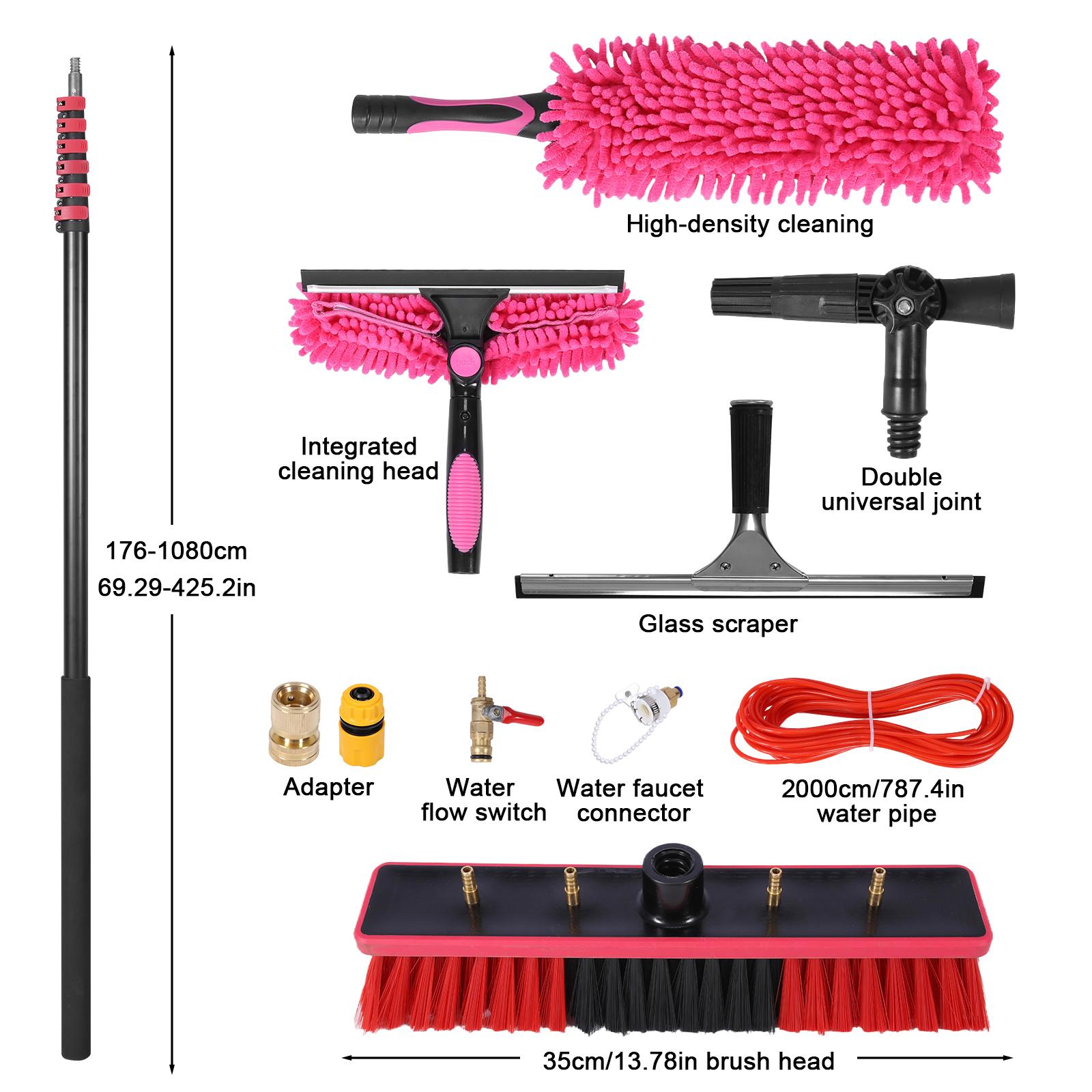 11pcs Solar Panel Cleaning Kit Adjustable Telescopic Water Supply Brush Glass Squeegee Window Cleaning Pole Washing Tool Supply