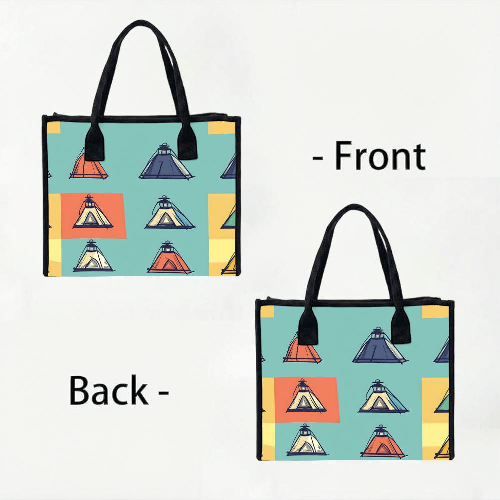 Cute Camp Tent Print Daily Tote Trendy Lightweight Reusable Casual Shopping Bag
