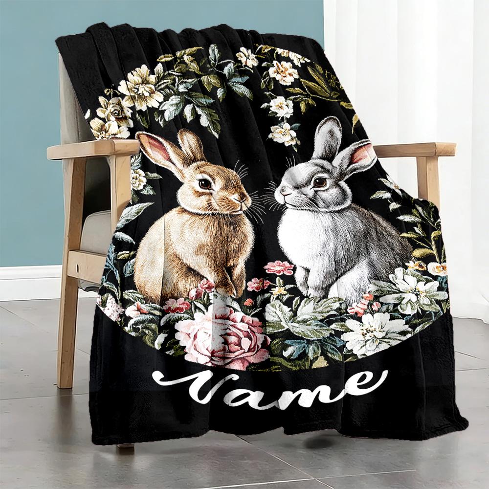 Rabbit05 Personalized Name Blanket Lightweight Personalized Blanket Ultra-Soft Throw For Sofa Nap Bedding Livingroom Ideal for All Seasons