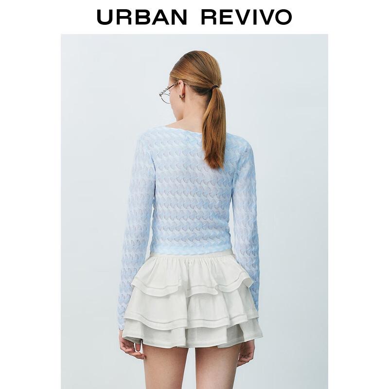 UR 2025 Spring Women's Wave Textured U-Neck Slim Knit Cardigan