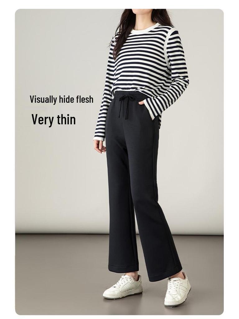 Women's High-Waisted Slimming Gray Cropped Flare Pants - Modal Cotton, Spring/Autumn 2025
