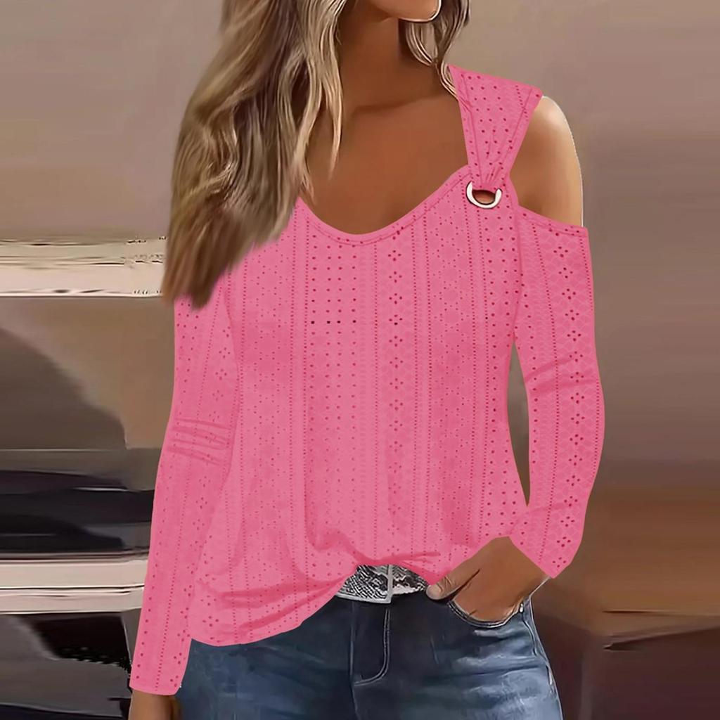New V-neck Off Shoulder Casual Solid Color  Women's T-Shirt Top