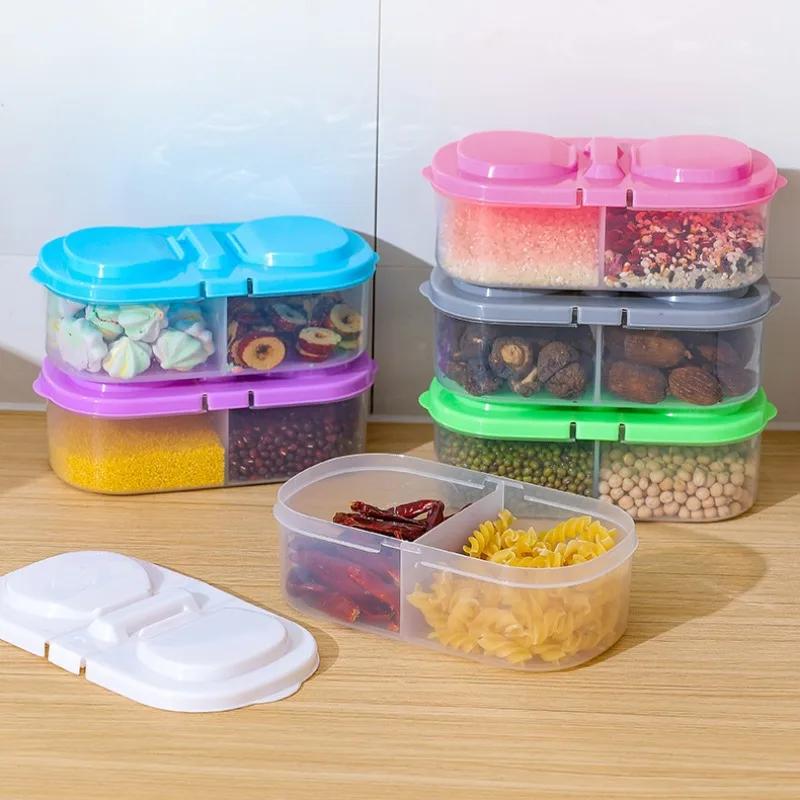 2-Gitter Getreideversiegelungsglas Küche Obst- und Gemüsekonservierungs-Aufbewahrungsbox Lebensmittel Gewürze Versiegelte Plastikbox Reise-Lunchboxen