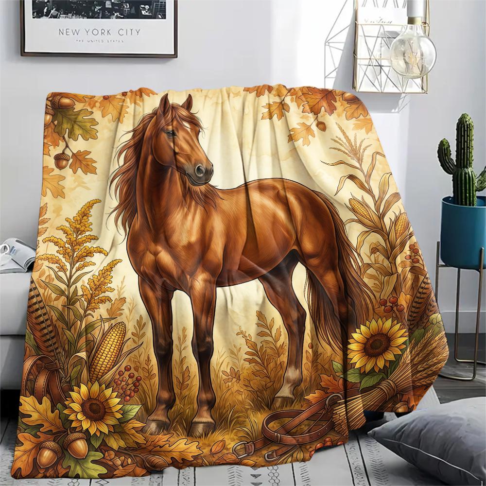 Flower border dinosaur horse Print Flannel Blanket High quality Comfortable for All Seasons Home Decor Warmth and Comfort Perfect for Christmas Gifts