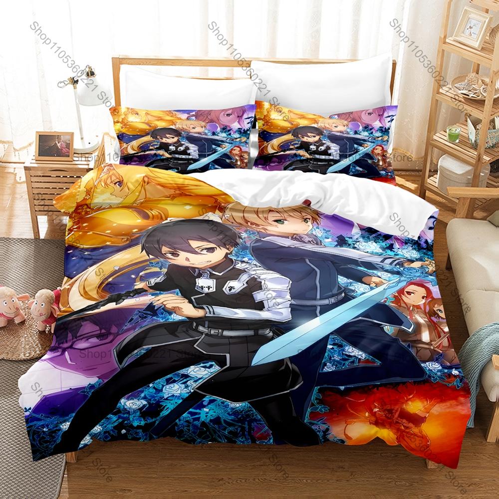 Kirito Asuna SAO 3PCS Bed Set Vivid Character Print Cozy Microfiber Home Bedding 2026 Duvet Cover 2 Pillowcase