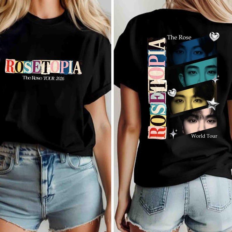 Винтажная футболка The Rose Rosetopia World Tour, Синяя луна The Rose, K-pop The Rose Тур 2026, Y2K, Готическая, Хлопковая, Оверсайз 4XL