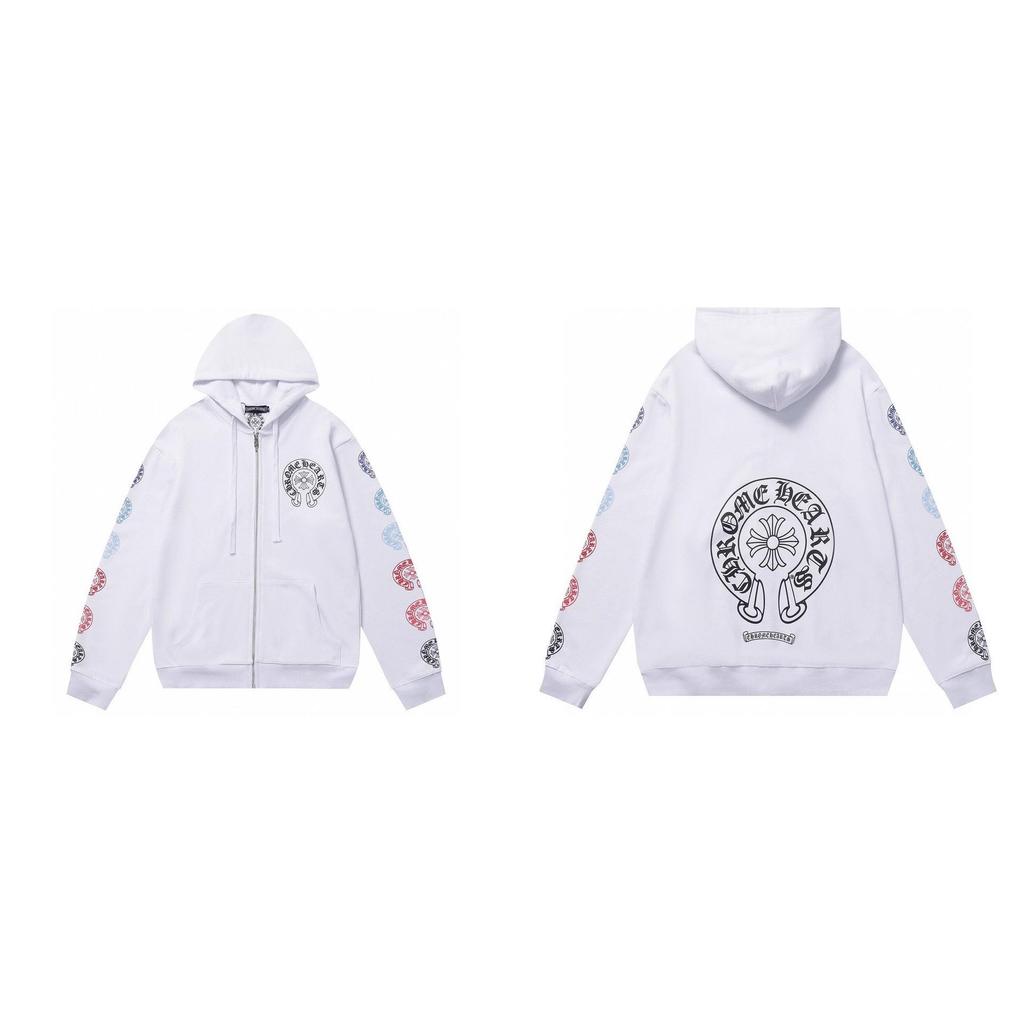 Trendy Chrome Sanskrit Cross Print Zipper Hooded Sweatshirt