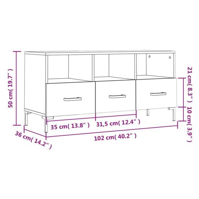 VidaXL Meuble TV chêne sonoma 102x36x50 cm bois d'ingénierie 829039