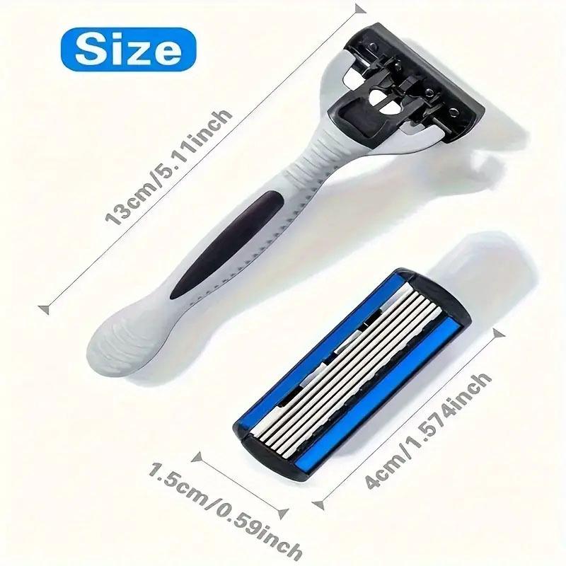 6-Layer Manual Razor with Stainless Steel Blade for Men - Includes Portable Stand