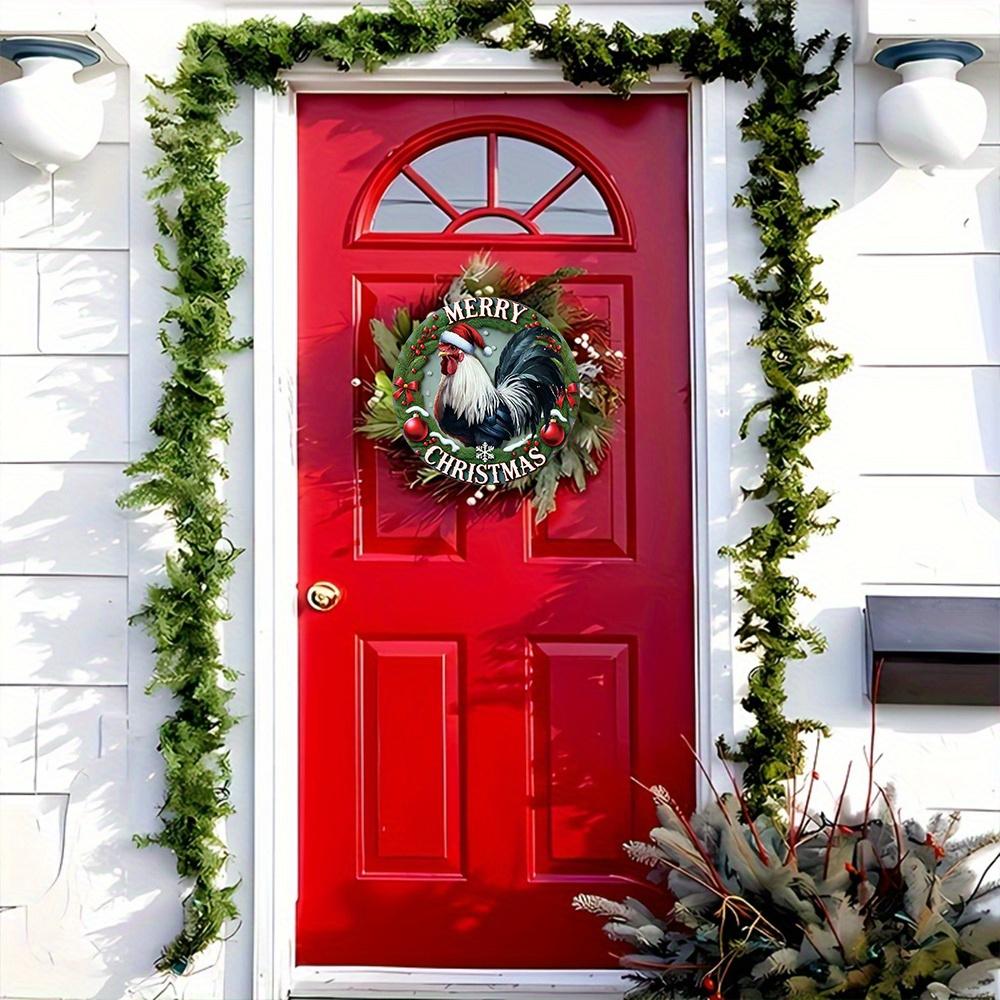 The Majestic Rooster Wooden Christmas Sign, Merry Christmas Round Sign for Front Door Wall Hanging Decor, Ideal Christmas Gift