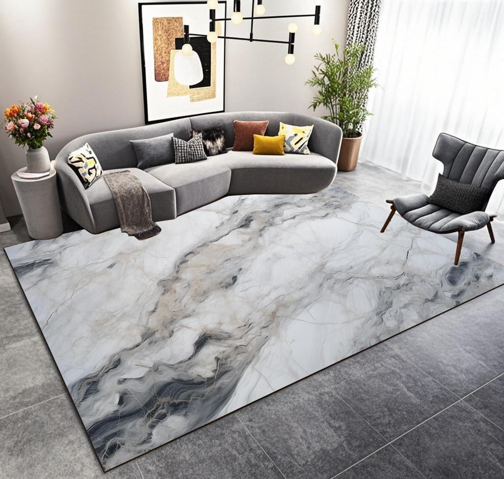 Luxury Gray Marble Living Room Carpet Nordic Home Decoration Sofa Fluffy Plush Rug Large Area Bedroom Bedside Antiskid Mat Floor