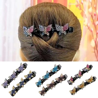 Épingle à Cheveux Femme Strass Étincelants Pince à Cheveux Tressée avec Décoration Papillon Accessoires Cheveux Style Vintage