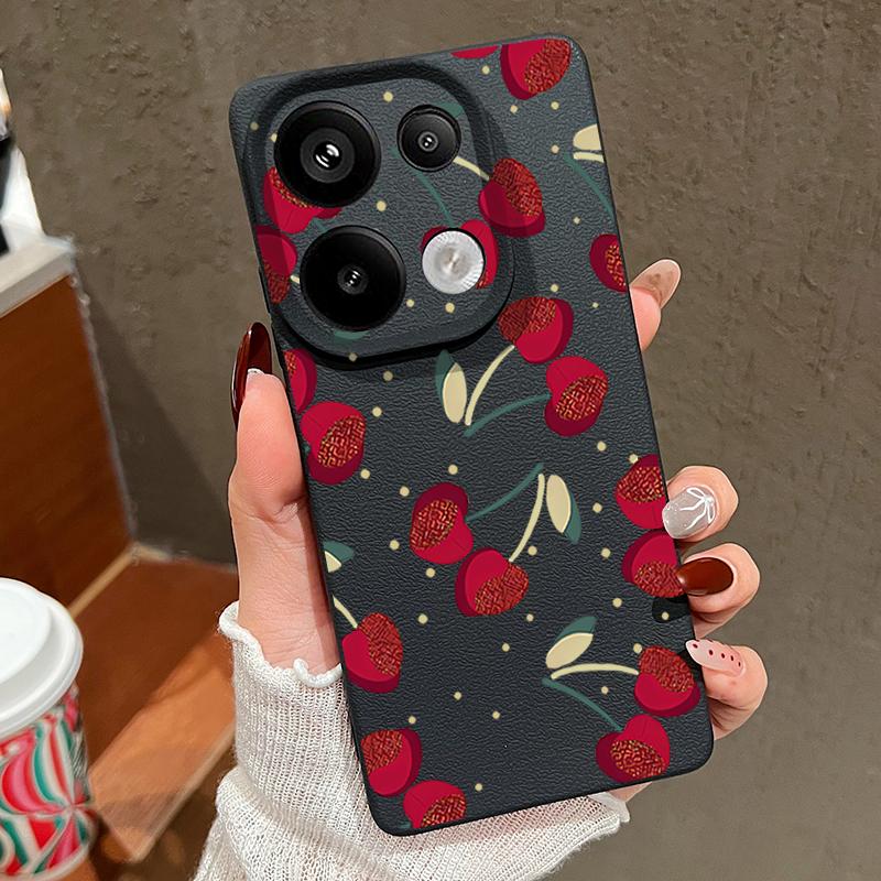 Luxus Kirschblüten-Print TPU Mattleder-Textur Schlanke Hülle Für Xiaomi 13T Pro Poco X6 Redmi Note 14 13 12 Pro 11 Weiche Stoßfeste Schutzhülle