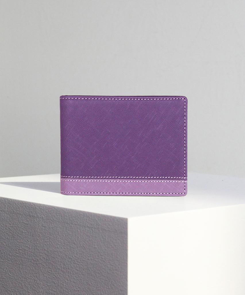 Matt Saffiano Cowhide Line Men'S Combination Money Clip Wallet Purple + Light Purple