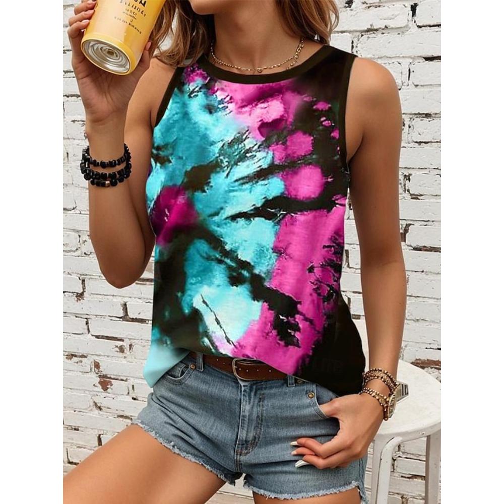 

Женская 3D футболка без рукавов с принтом тай-дай, повседневный жилет с круглым вырезом и открытыми плечами, топ без рукавов в стиле Y2K, футболка, женская одежда 3XL