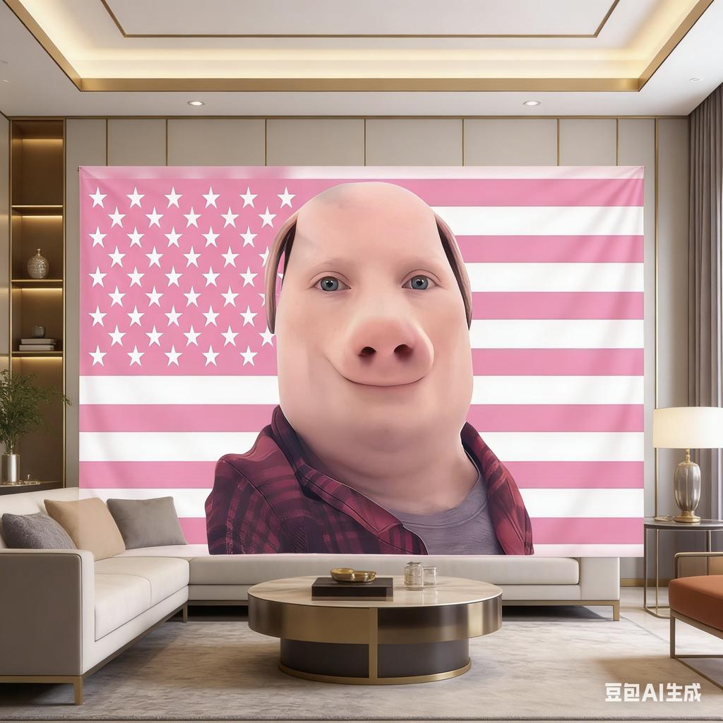 Funny PigMan Pink Flag Tapestry Humorous Polyester Wall Hanging for Bedroom Dorm Man Cave Decor