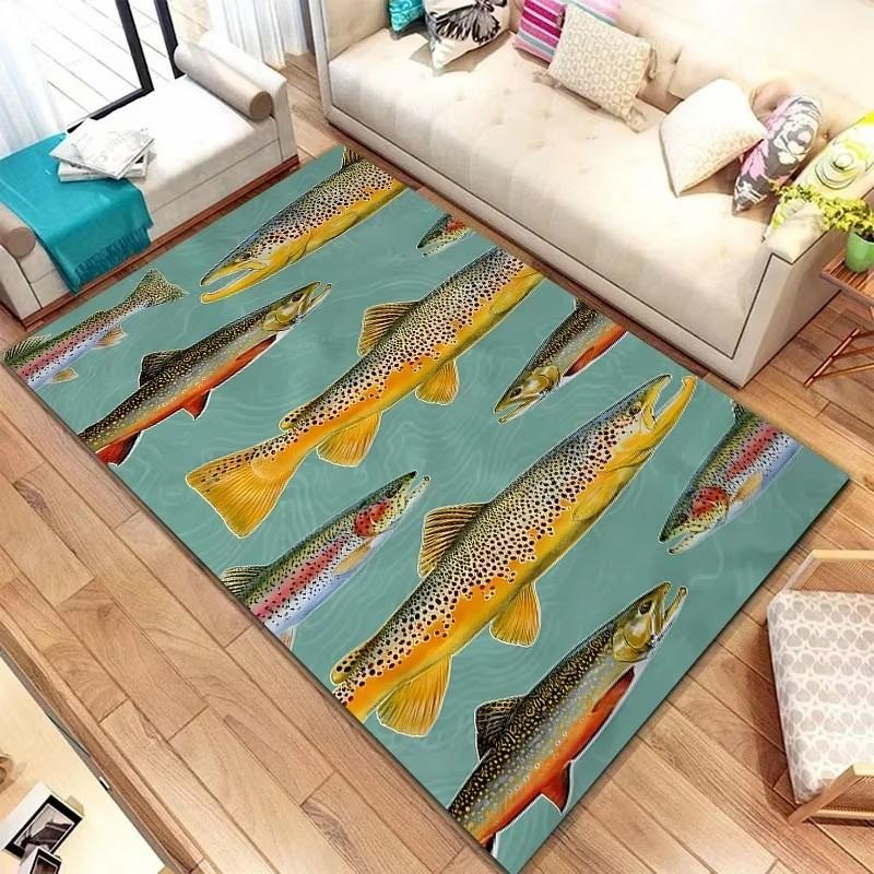 1pc Brown Trout Pattern Carpet New Release! Anti-slip Sound Insulation, Rug for Living Room Bedroom, Office Areas, Durable Mat