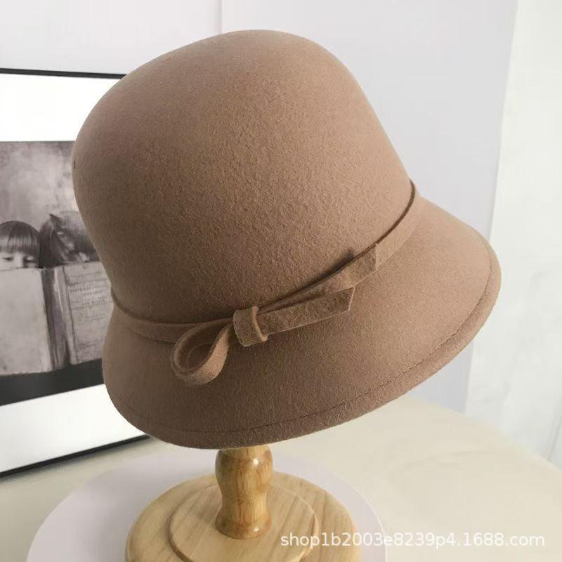 Women S Vintage Wool Bow Fisherman Hat Autumn Winter Elegant White