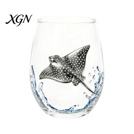 Personalized Daily Use Glassware Stemless Wine Glasses with Marine Animal Pattern, 420ml Capacity, High Borosilicate Halloween Themed Drinking
