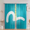 2pcs Blue Container Graffiti Pattern Semi-Sheer Curtains   Polyester Rod Pocket Curtains   Machine Washable   Fade Resistant
