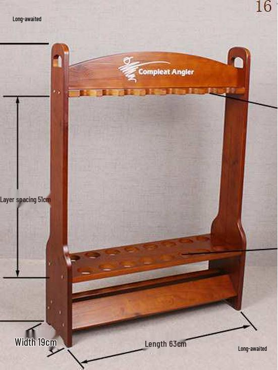 16-Position Solid Wood Fishing and Billiard Cue Rack for Rods and Cues - Tackle Display Stand