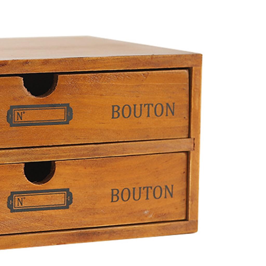 Vintage Trälåda med Dubbla Lager och Lådor Skrivbordsorganisatör Multifunktionellt Förvaringsskåp Dekoration