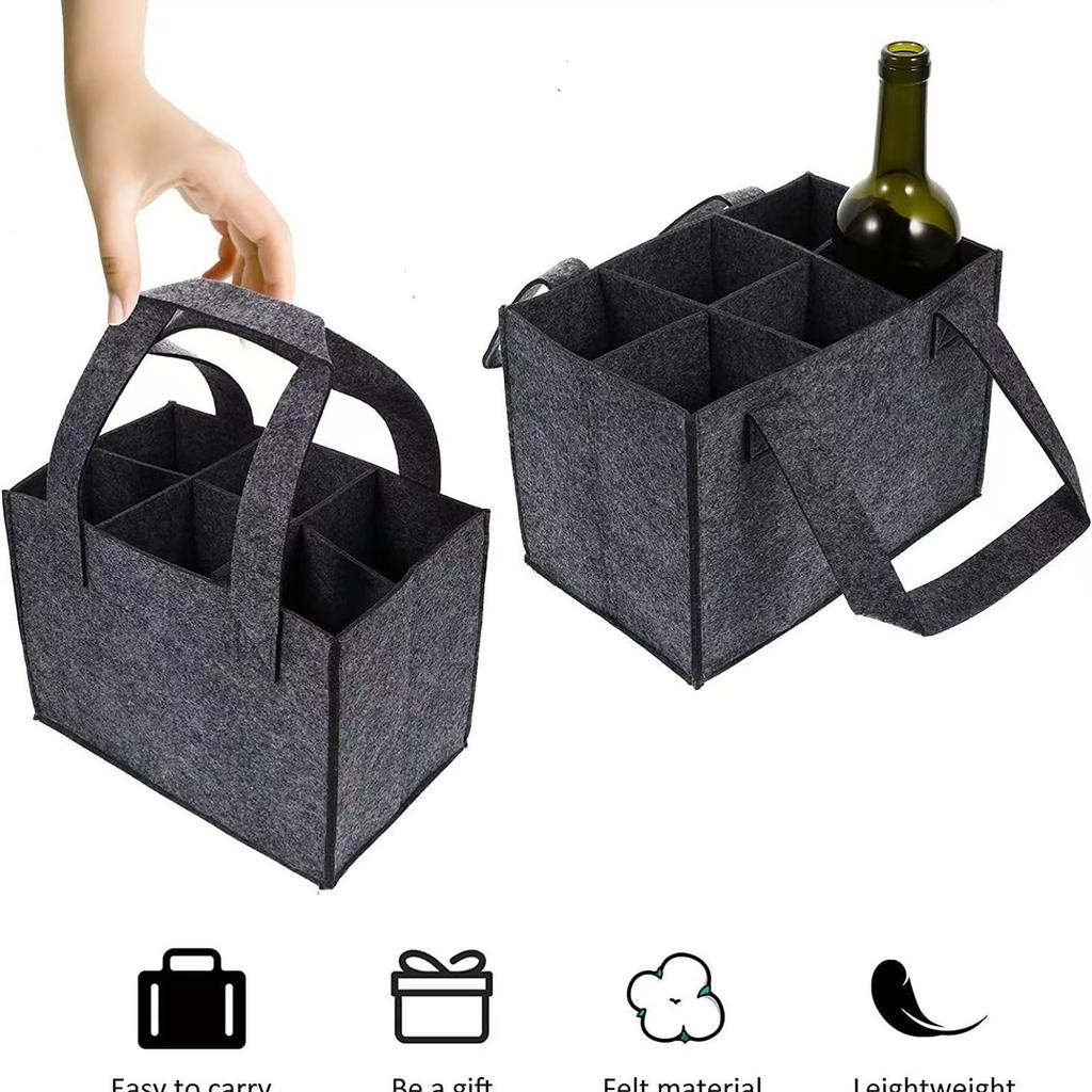 6 Bottles Felt Wine Bottle Holder Bag Grey Protective Wine Storage Bag Washable with Carry Handle Wine Bottle Carrier Wedding
